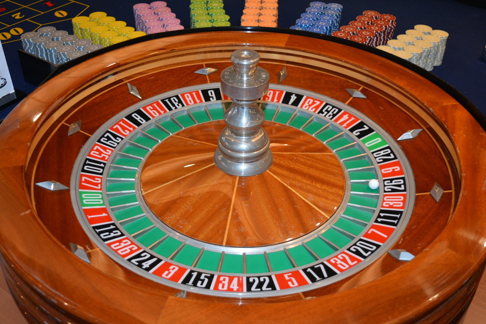 Roulette wheel on a casino table
